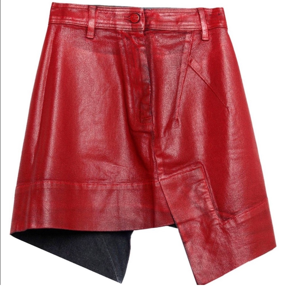 Vivienne Westwood Red Leather Effect Denim Infinity Skirt
